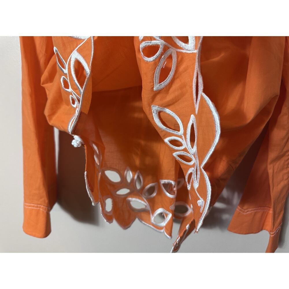 Lilly Pulitzer Top Womens Small Orange Embroidered Poplin Tunic Blouse Eyelet S - Picture 6 of 13